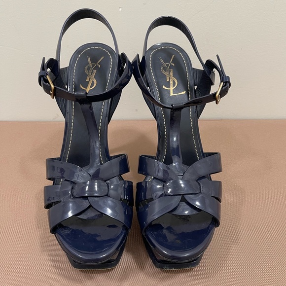 YSL TRIBUTE 105 T-STRAP NAVY Heels Sz 39.5 - Picture 6 of 7